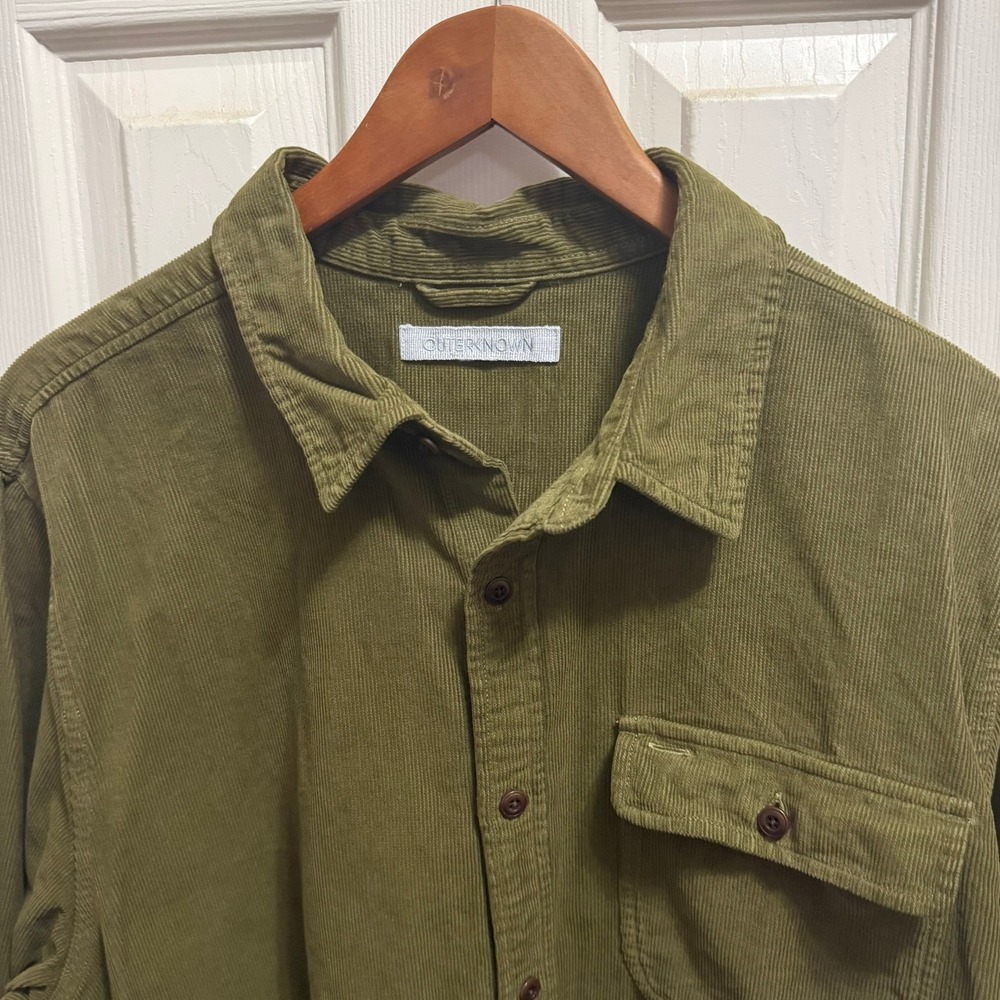 Outerknown Mens XL Green Corduroy Long Sleeve Button Down Shirt Organic Cotton